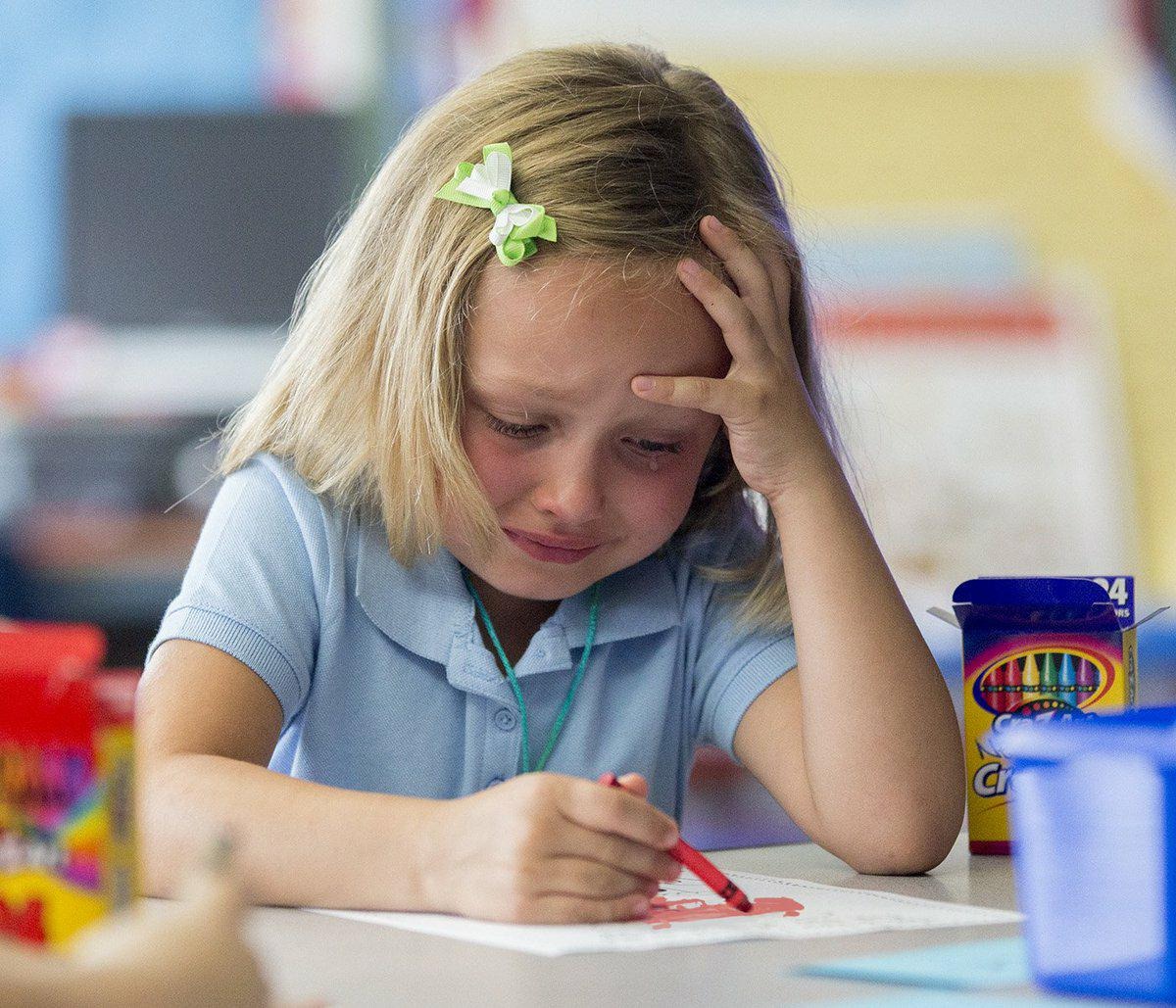 Meme of a crying girl doing her homework.