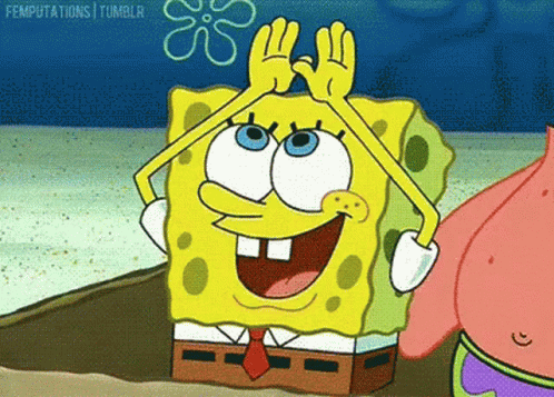 Spongebob magic drawing a rainbox from it's hands meme